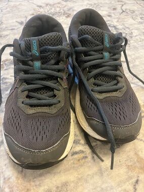 ASICS Black Sneakers with Teal Logo Detail